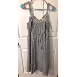 Navy Blue and White Midi Dress